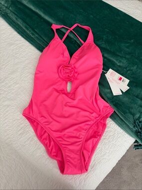 Lilly Pulitzer Hot Pink One-Piece Swimsuit with Rosette Detail